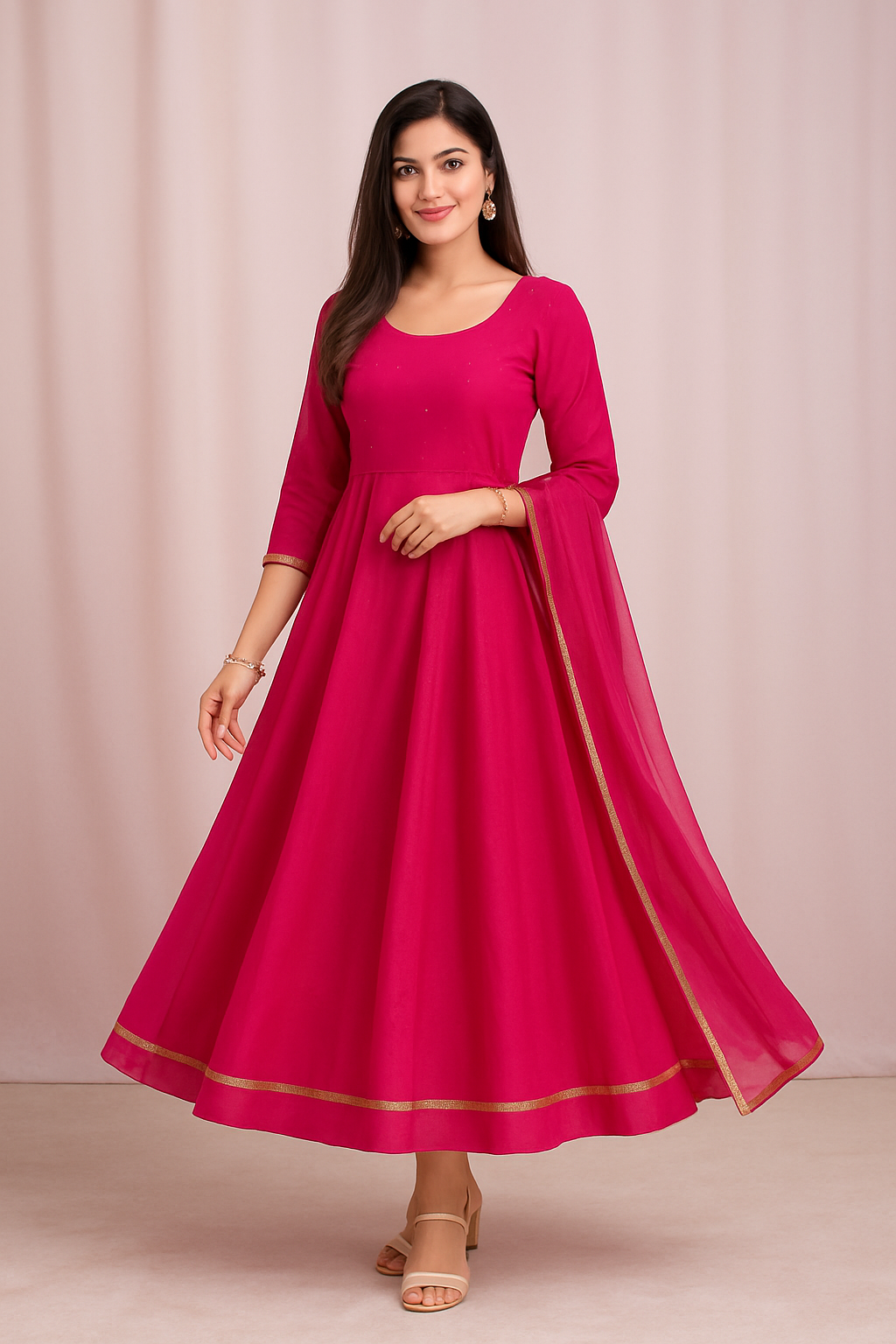 Fuchsia Pink Cape Style Indo Western Set