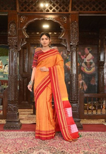 Orange & Maroon Soft Handloom Saree