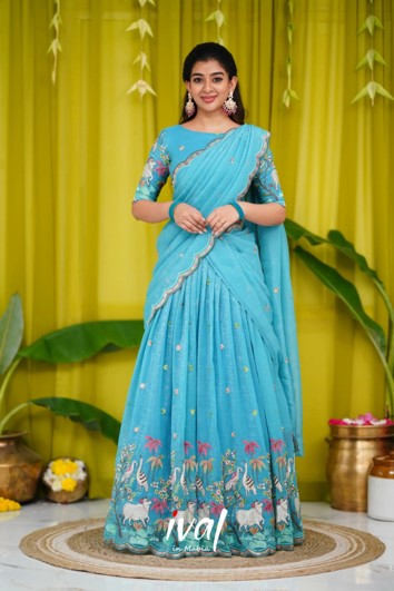 Sky Blue Floral Half Saree