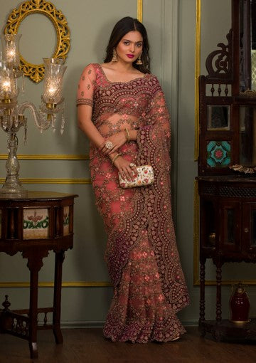 Brown Sequin Work Saree