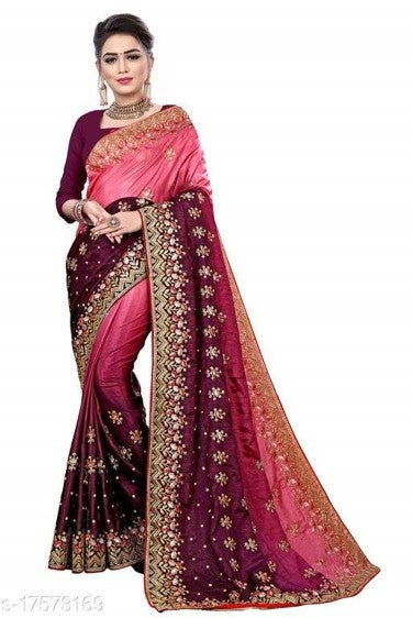 Pink and Maroon Heavy Work Saree