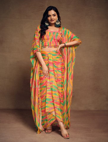 Multicolor Printed Kaftan Indo Western Set