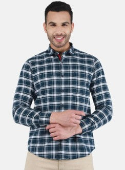 Navy Blue Checked Cotton Shirt