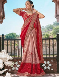 Red & Beige Bridal Embroidered Saree
