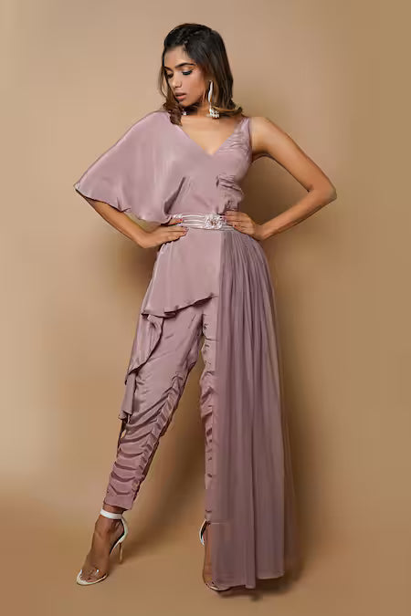 Dusty Mauve Asymmetrical Indo Western Set