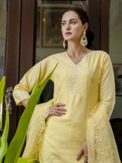 Lemon Yellow Embroidered Kurti Set