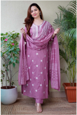 Lavender Printed Cotton Kurti Set