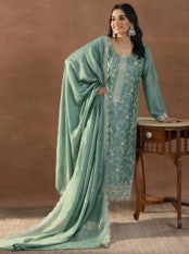 Sea Green Embroidered Kurti Set