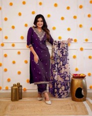 Royal Purple Silk Kurti Set