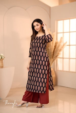 Midnight Marigold Handblock Kurti