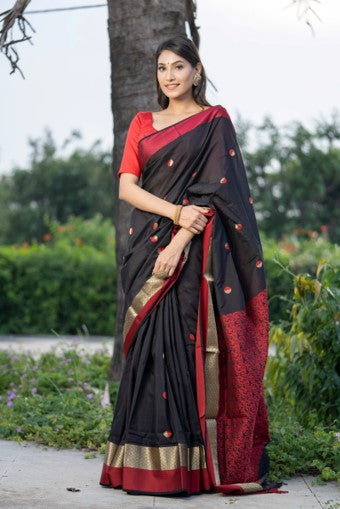 Black & Maroon Handloom Silk Saree