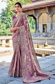 Lavender Silk Embroidered Designer Saree