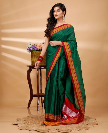 Emerald Green & Maroon Handloom Saree