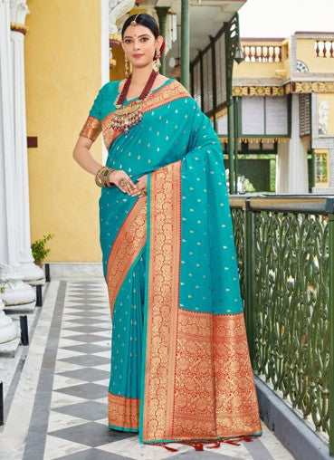 Peacock Teal Banarasi Saree