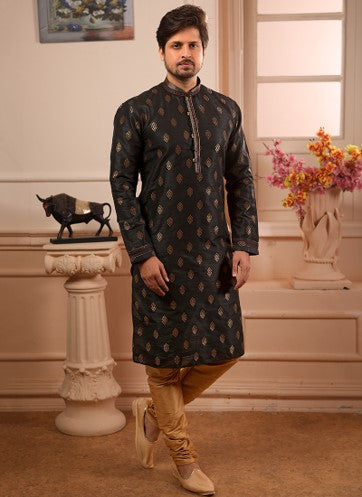 Black Majesty Silk Kurtha Set