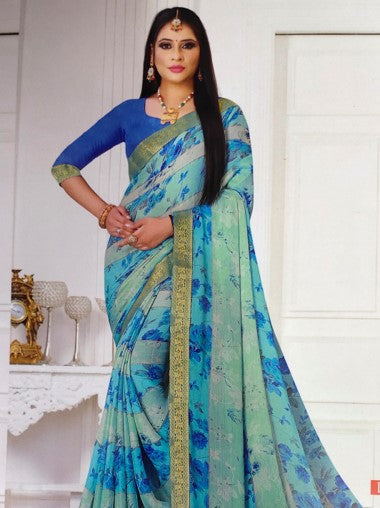 Ocean Bloom Printed Saree