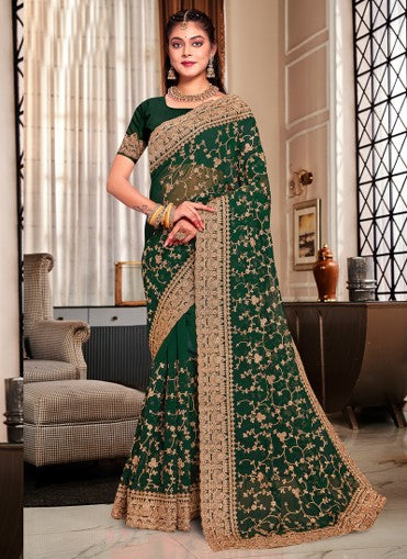 Elegant Green Zari Work Saree