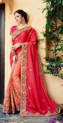 Red Designer Embroidered Saree