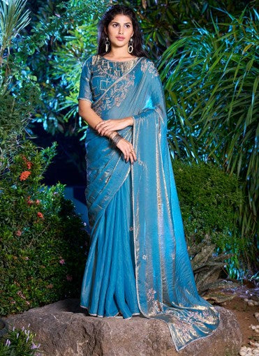 Blue Embellished Party Wear Saree
