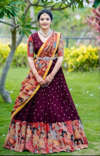 Maroon Traditional Art Half Saree
