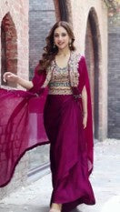 Wine Draped Indo Western Set