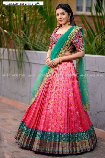 Pink & Green Banarasi Half Saree