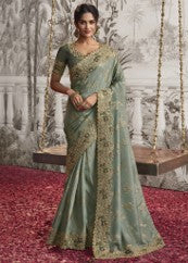 Mint Green Net Embroidered Saree