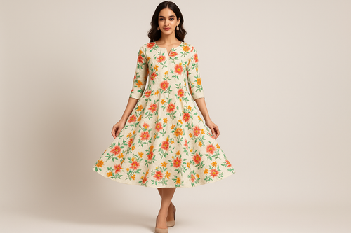 i need full image model wear floral design kurti umberlla model